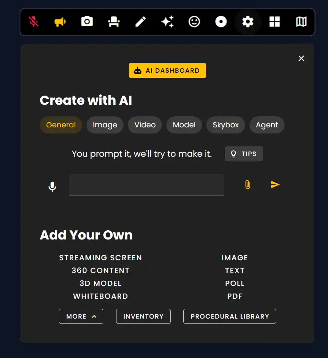 Opening the Creation Menu