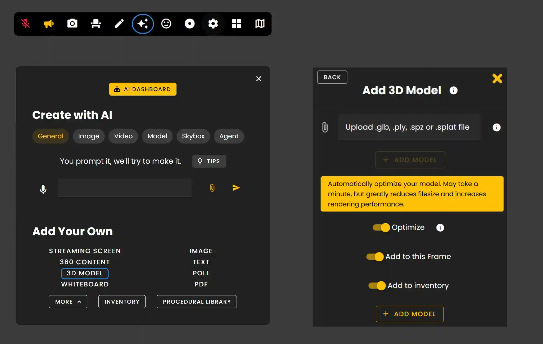 The Creation Menu button in the toolbar