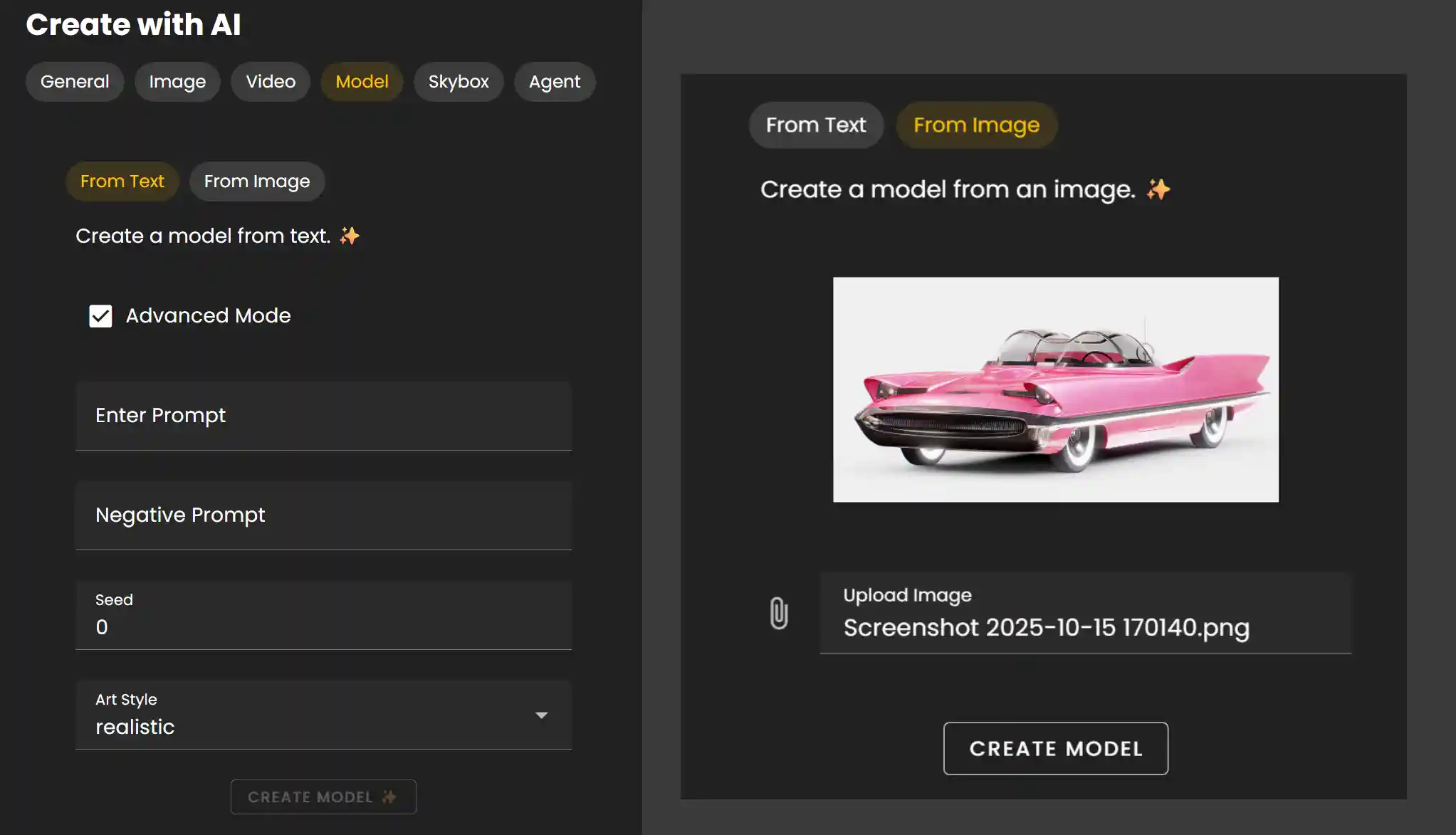 The Creation Menu button in the toolbar