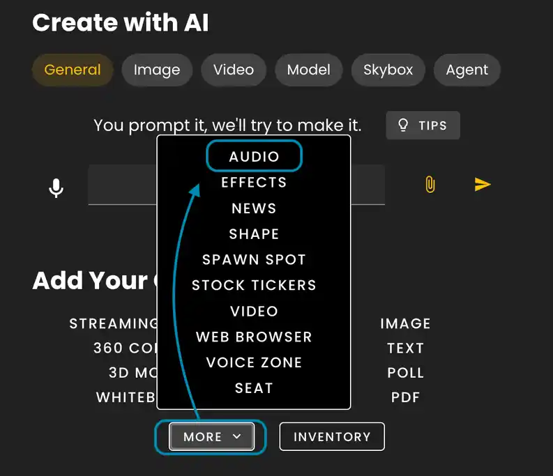 The Creation Menu button in the toolbar