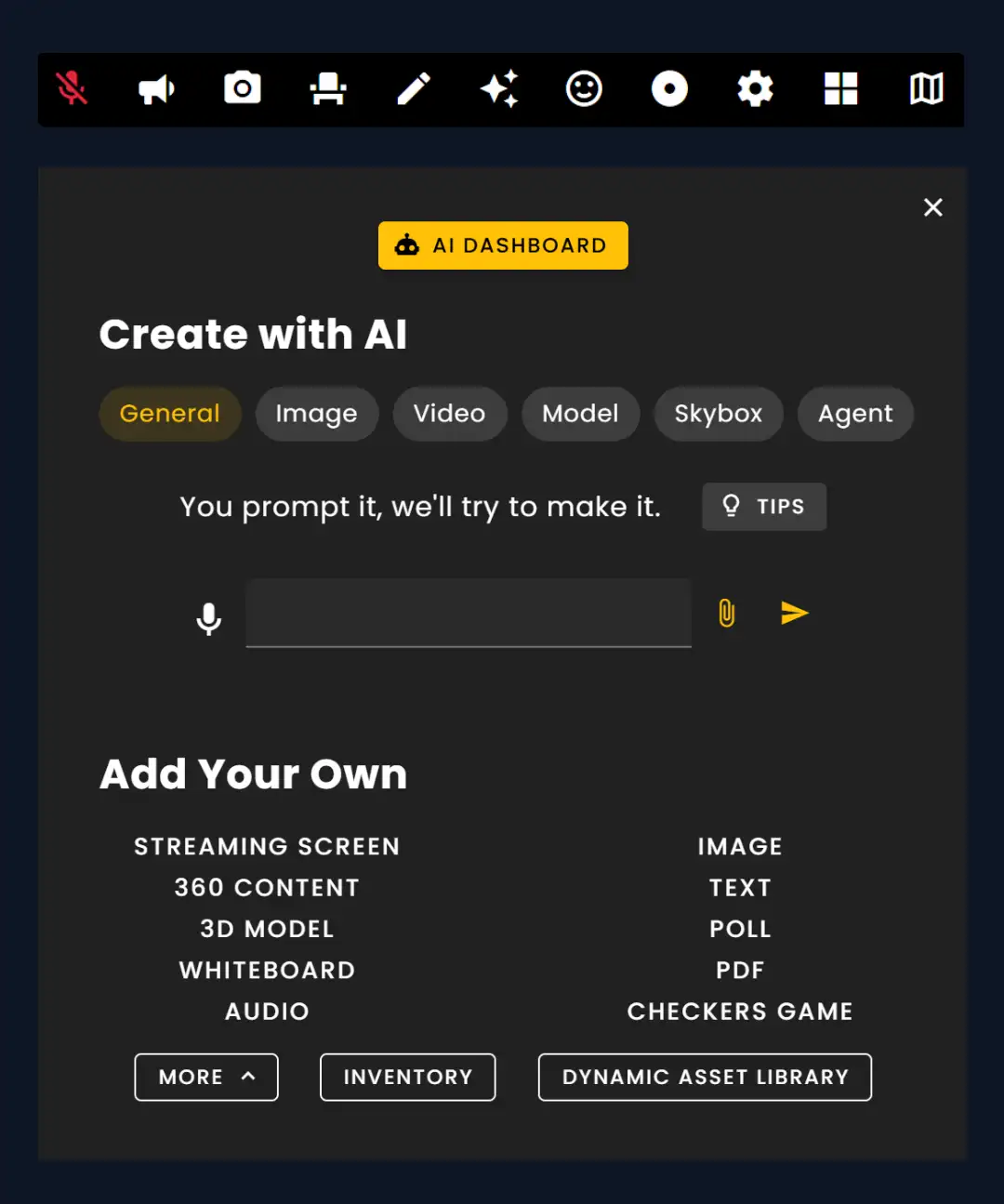 The Creation Menu button in the toolbar
