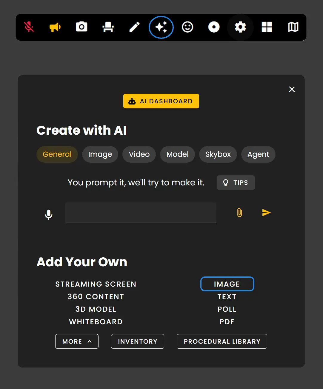 The Creation Menu button in the toolbar