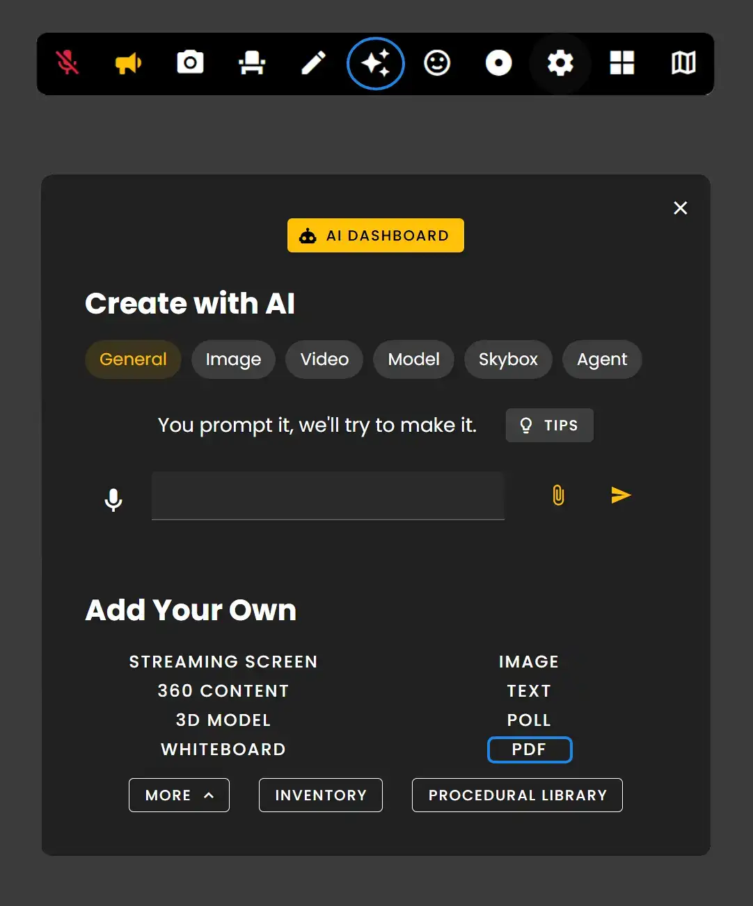 The Creation Menu button in the toolbar