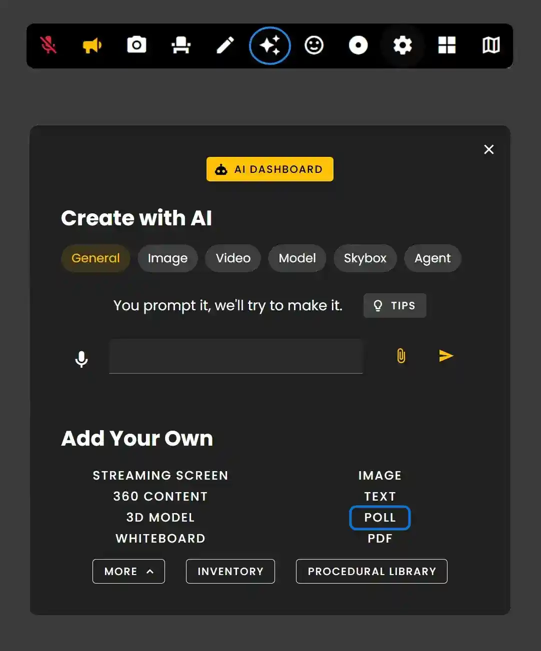 The Creation Menu button in the toolbar