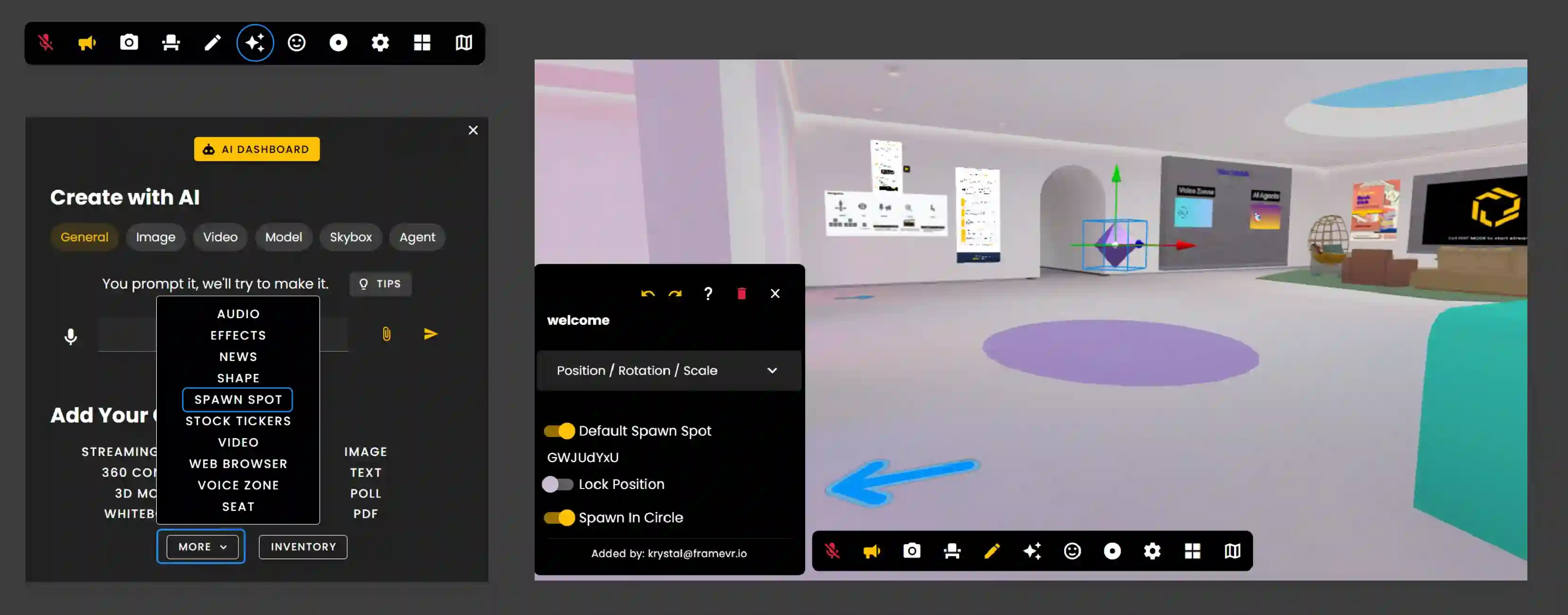 The Creation Menu button in the toolbar