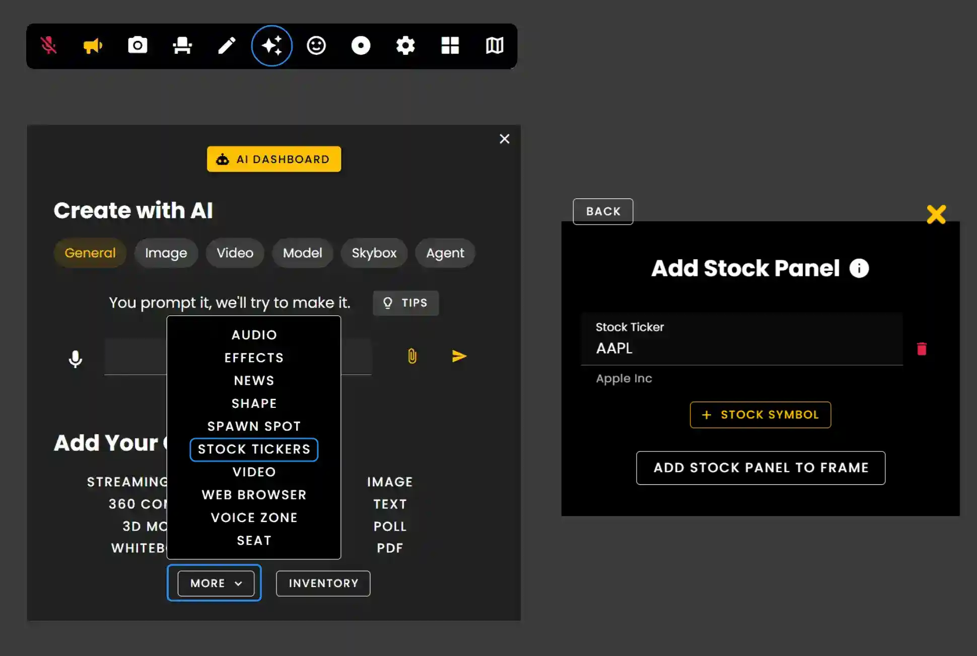 The Creation Menu button in the toolbar