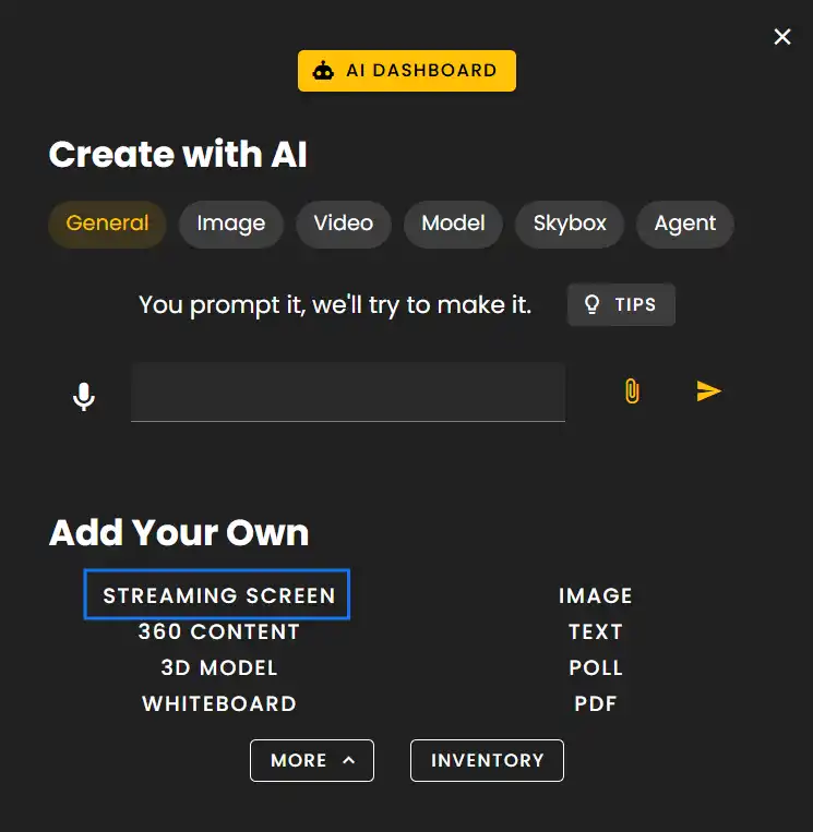 The Creation Menu button in the toolbar