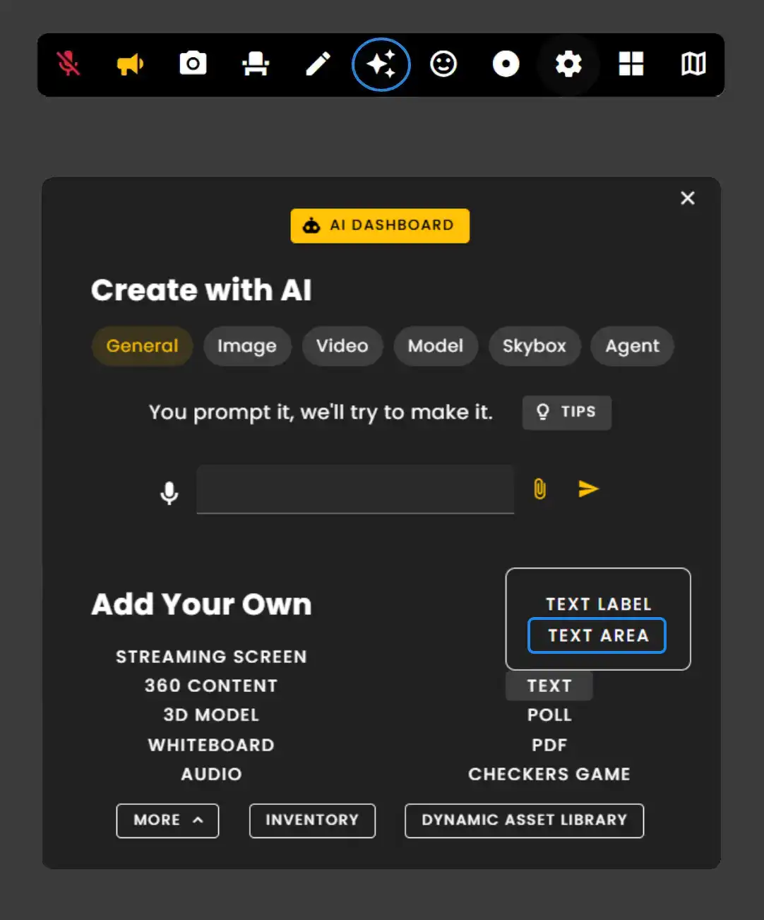 The Creation Menu button in the toolbar