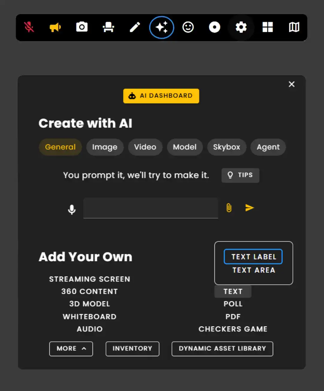 The Creation Menu button in the toolbar