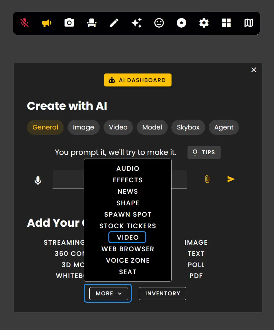 The Creation Menu button in the toolbar