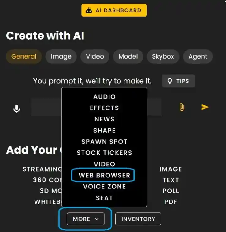The Creation Menu button in the toolbar